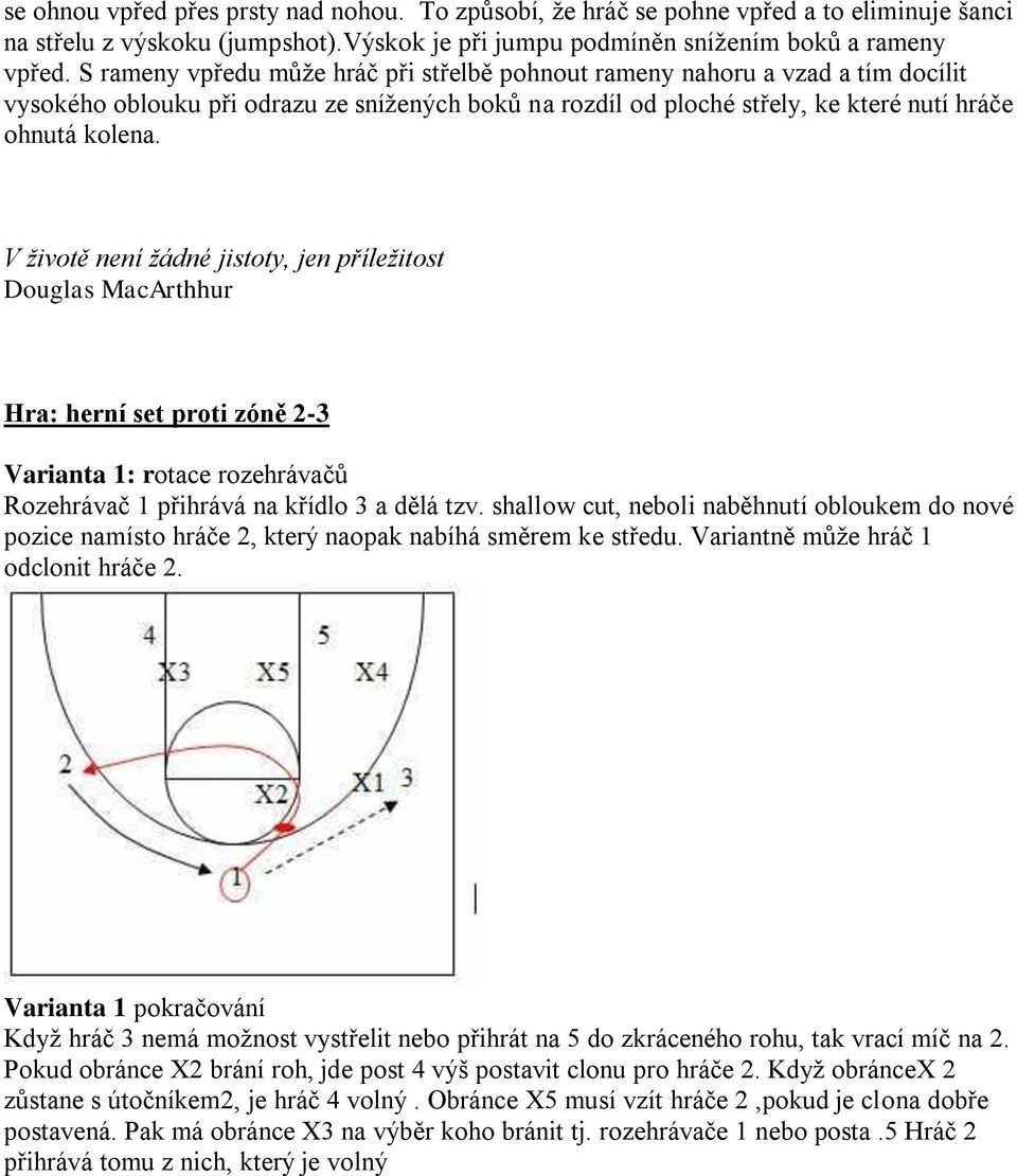 V životě není žádné jistoty, jen příležitost Douglas MacArthhur Hra: herní set proti zóně 2-3 Varianta 1: rotace rozehrávačů Rozehrávač 1 přihrává na křídlo 3 a dělá tzv.