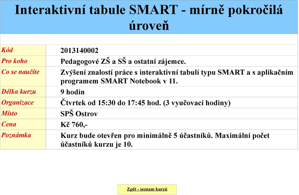 Zvýšení znalostí práce s interaktivní tabulí typu SMART a s