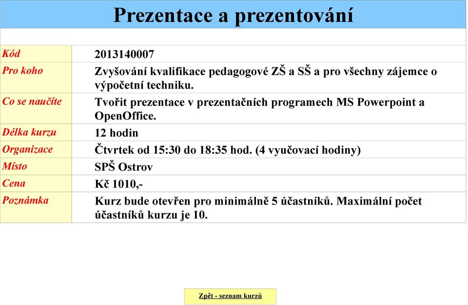Tvořit prezentace v prezentačních programech MS Powerpoint a OpenOffice.