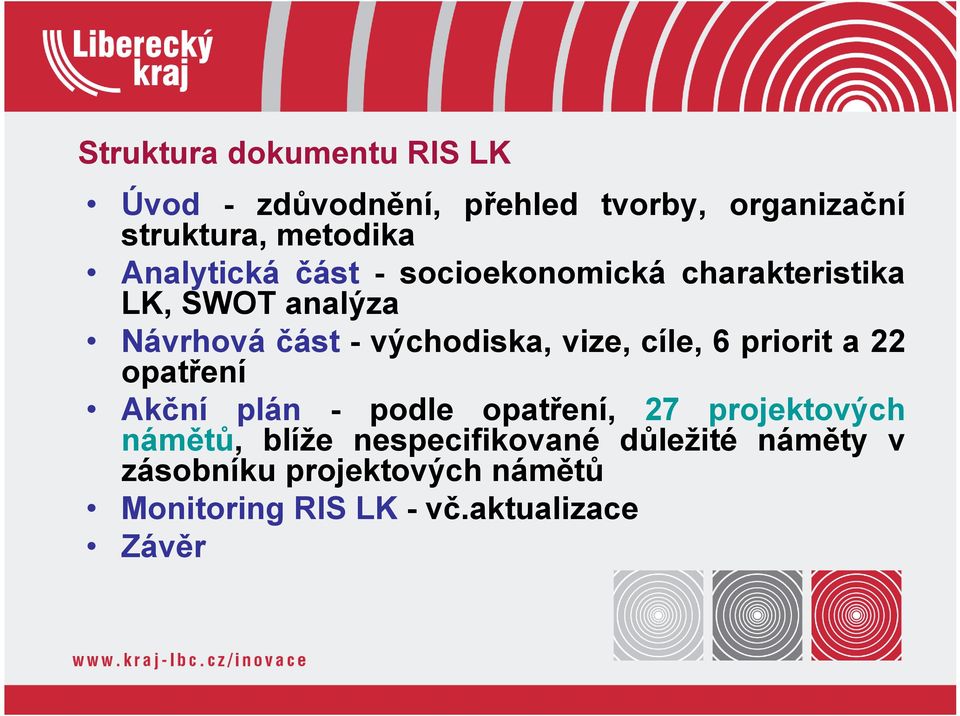 vize, cíle, 6 priorit a 22 opatření Akční plán - podle opatření, 27 projektových námětů, blíže