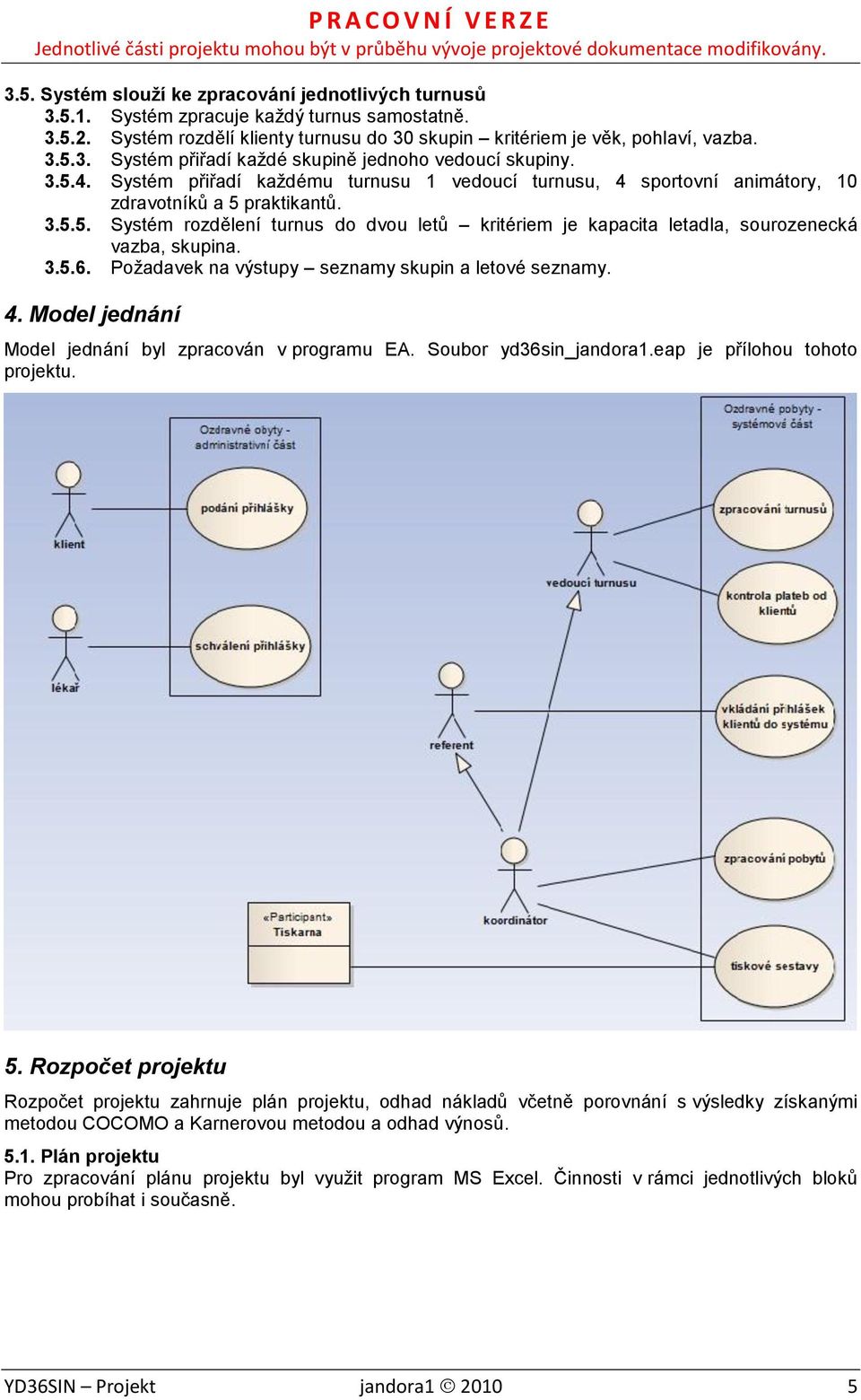 3.5.6. Požadavek na výstupy seznamy skupin a letové seznamy. 4. Model jednání Model jednání byl zpracován v programu EA. Soubor yd36sin_jandora1.eap je přílohou tohoto projektu. 5.