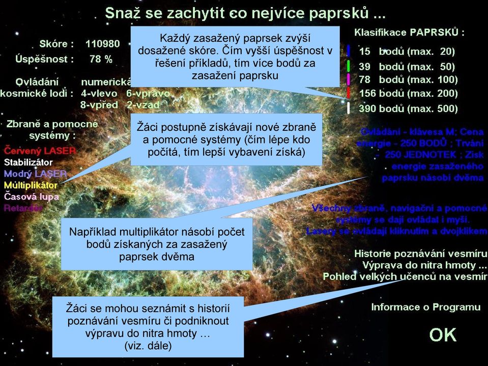 nové zbraně a pomocné systémy (čím lépe kdo počítá, tím lepší vybavení získá) Například