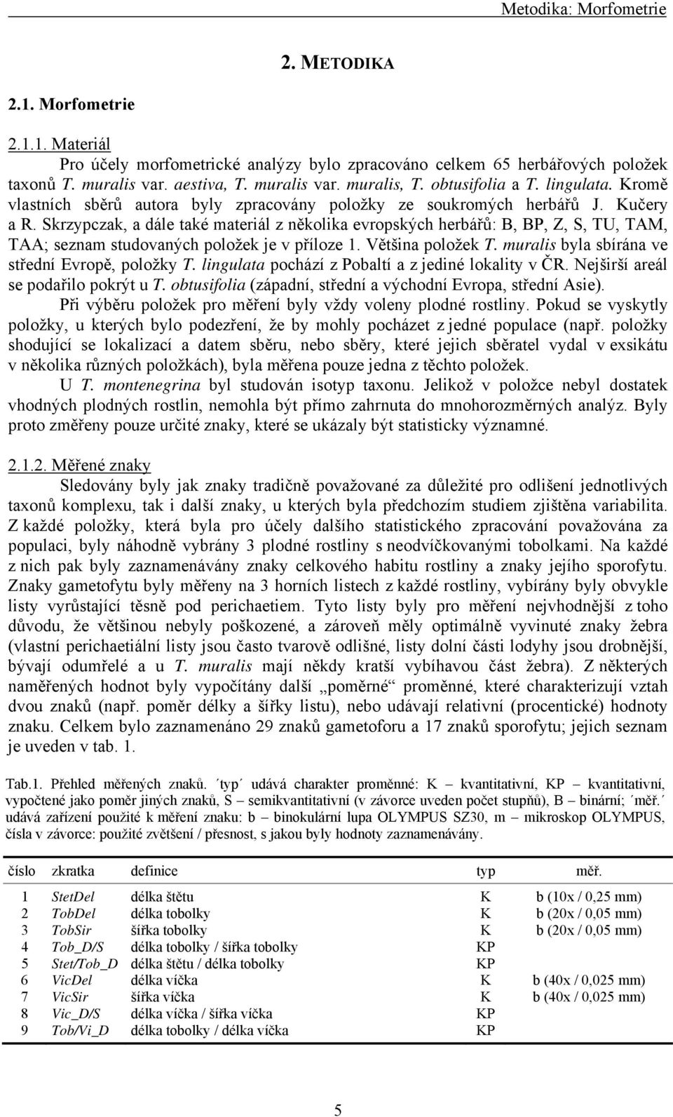 Skrzypczak, a dále také materiál z několika evropských herbářů: B, BP, Z, S, TU, TAM, TAA; seznam studovaných položek je v příloze 1. Většina položek T.