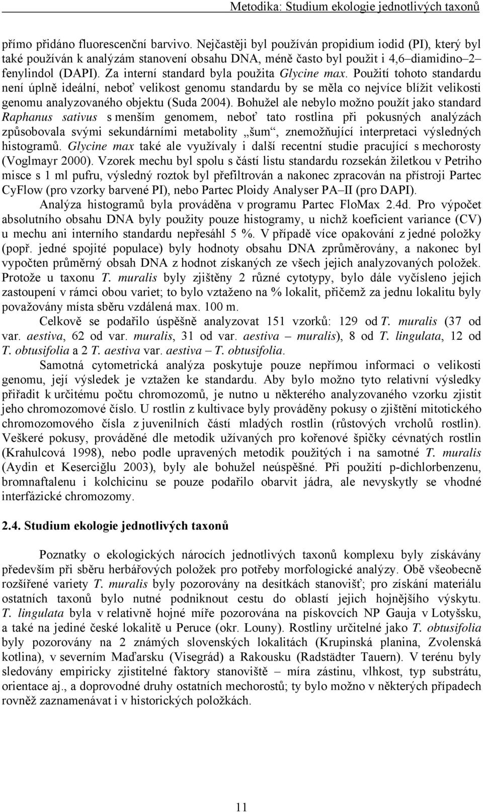 Za interní standard byla použita Glycine max.