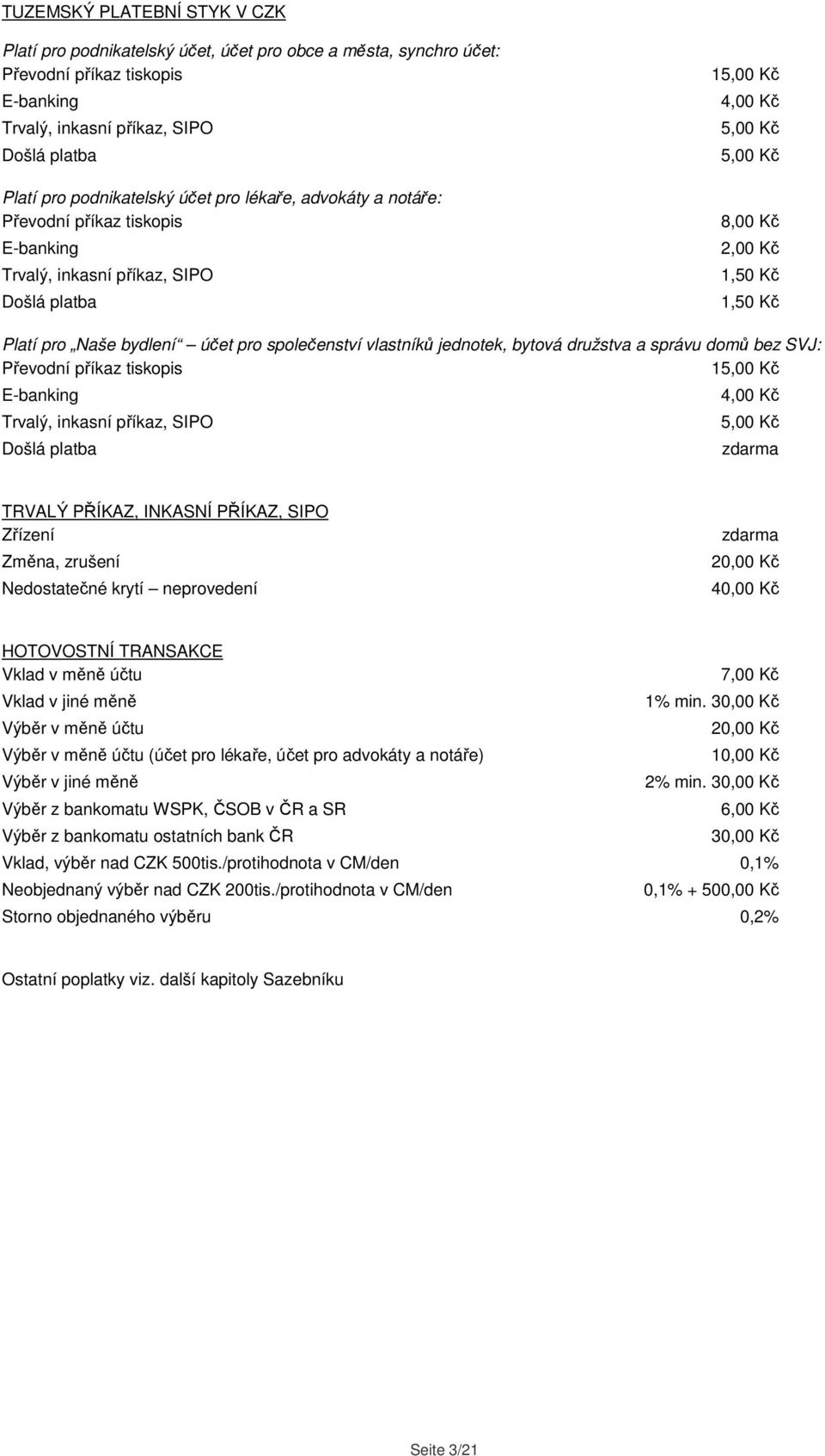 vlastníků jednotek, bytová družstva a správu domů bez SVJ: Převodní příkaz tiskopis 1 E-banking Trvalý, inkasní příkaz, SIPO Došlá platba 4,00 Kč TRVALÝ PŘÍKAZ, INKASNÍ PŘÍKAZ, SIPO Zřízení Změna,