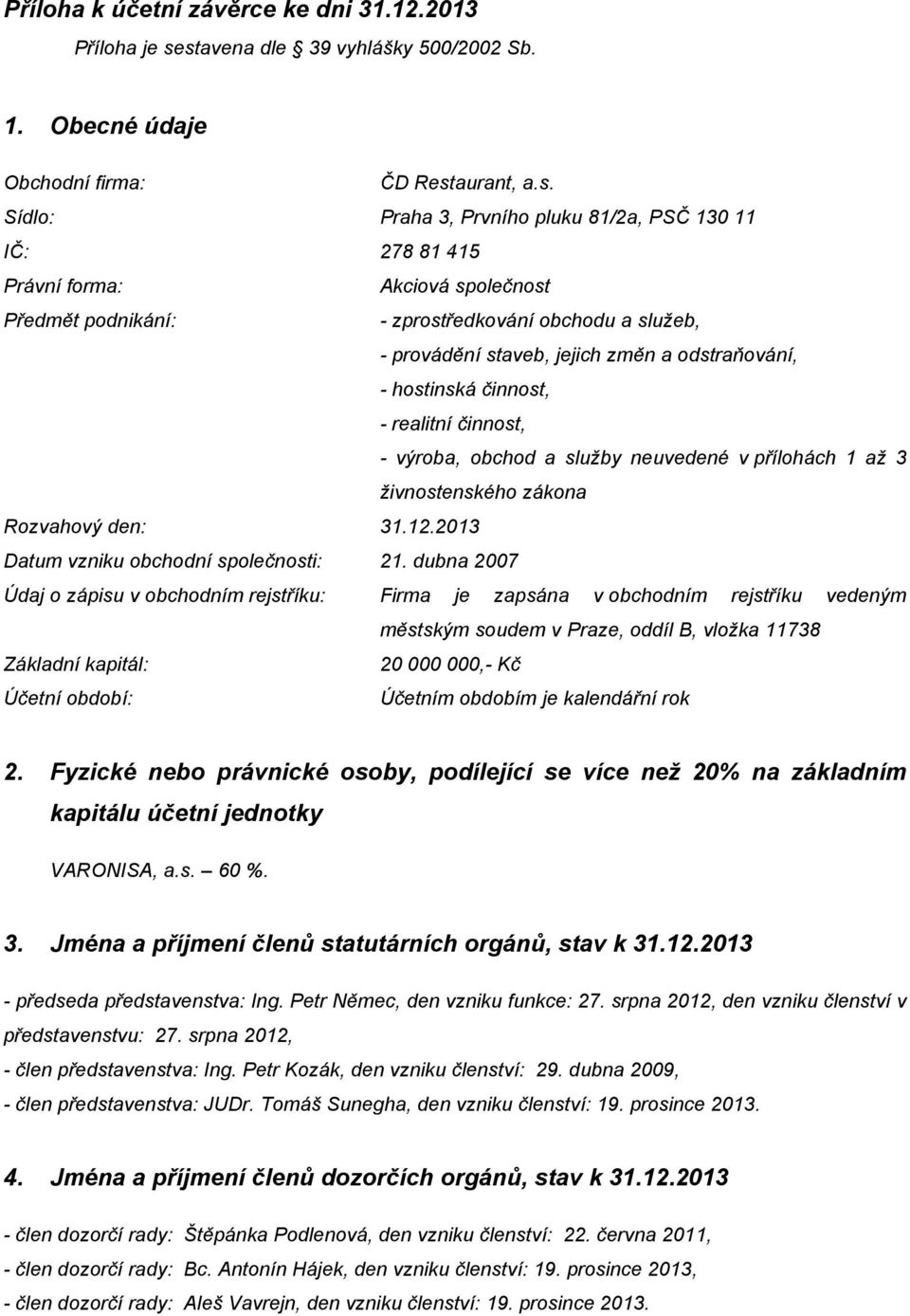 podnikání: - zprostředkování obchodu a služeb, - provádění staveb, jejich změn a odstraňování, - hostinská činnost, - realitní činnost, - výroba, obchod a služby neuvedené v přílohách 1 až 3