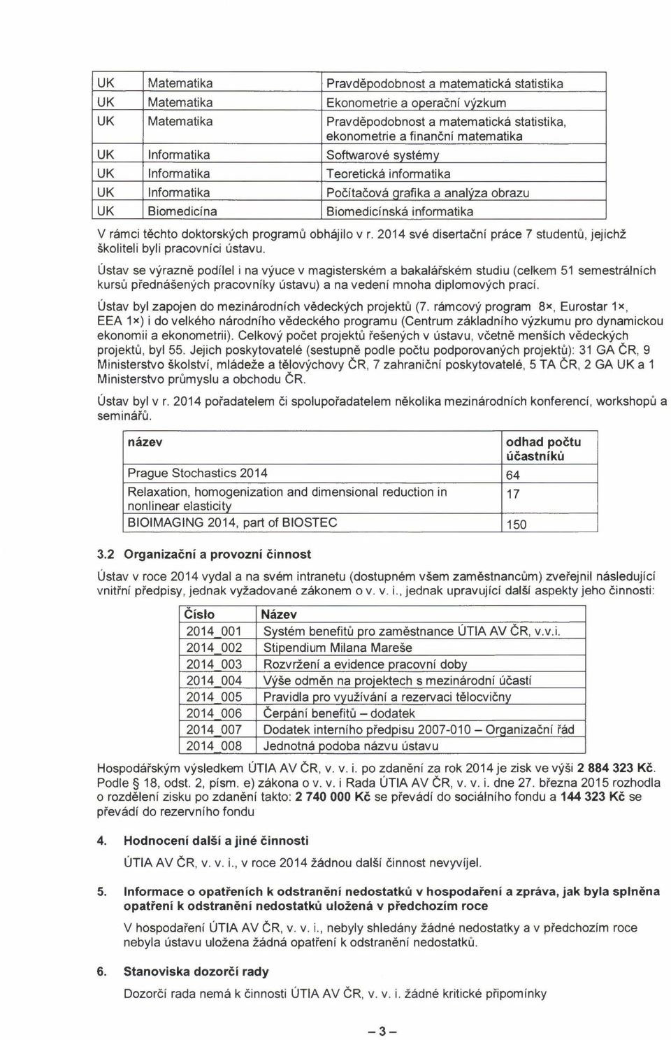 obhájilo v r. 2014 své disertační práce 7 studentů, jejichž školiteli byli pracovníci ústavu.