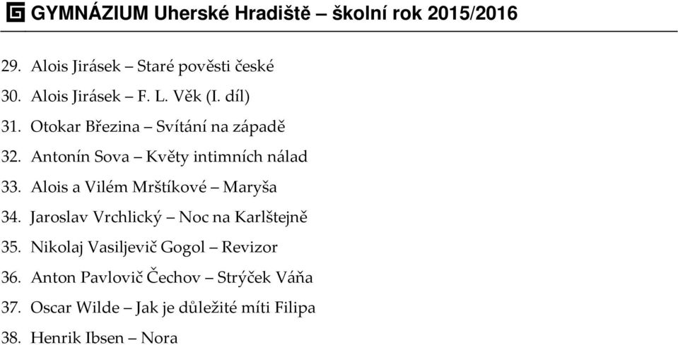 Alois a Vilém Mrštíkové Maryša 34. Jaroslav Vrchlický Noc na Karlštejně 35.