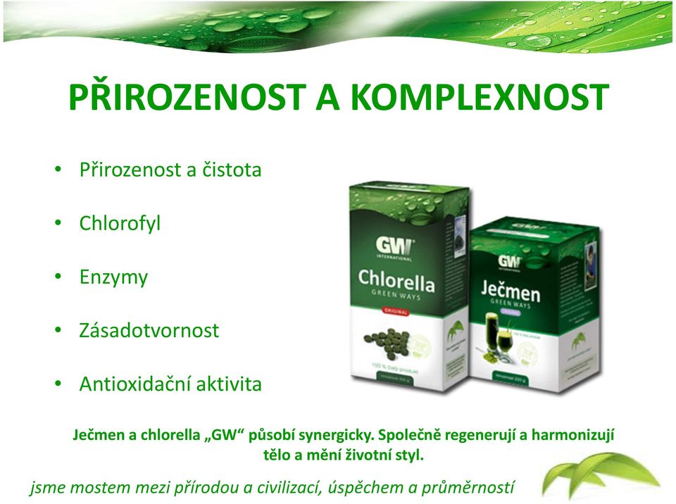 aktivita Ječmen a chlorella GW působí synergicky.