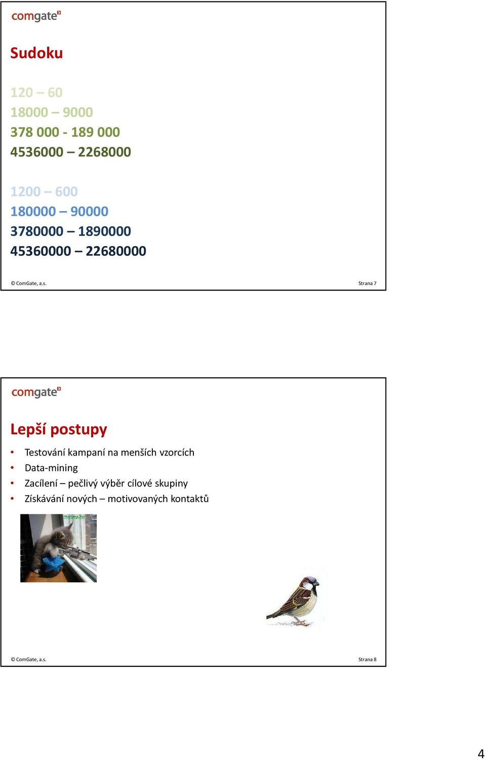 Strana 7 Lepší postupy Testování kampaní na menších vzorcích Data-mining