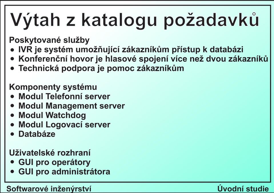 pomoc zákazníkùm Komponenty systému Modul Telefonní server Modul Management server Modul