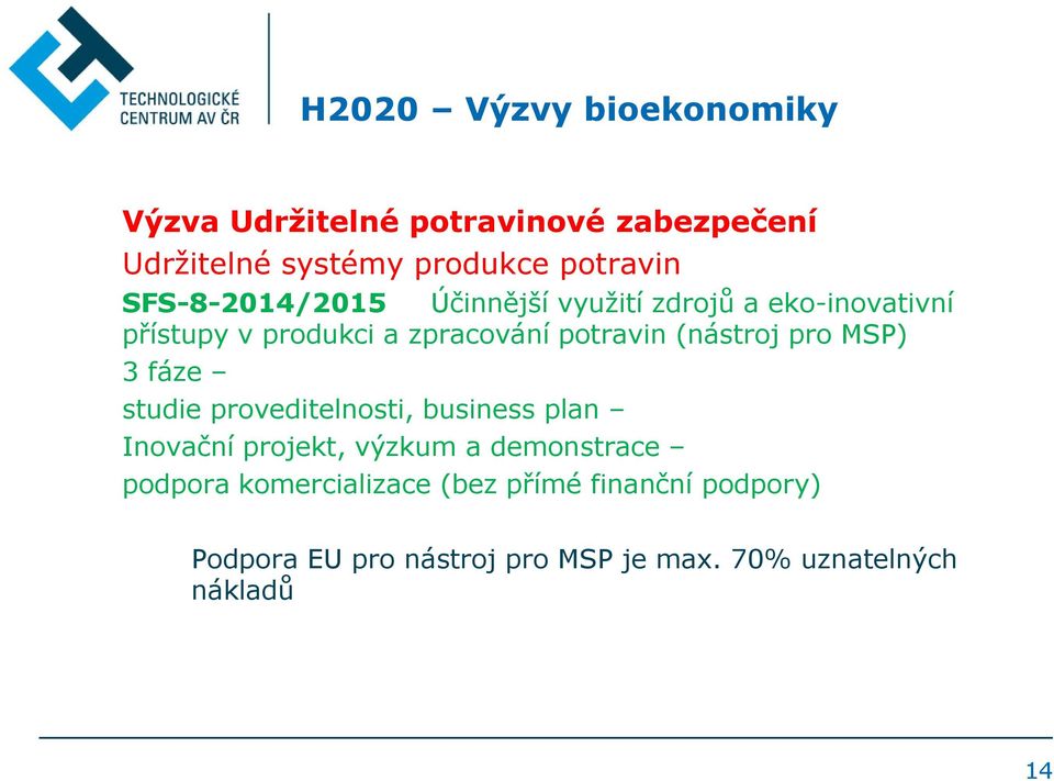 MSP) 3 fáze studie proveditelnosti, business plan Inovační projekt, výzkum a demonstrace podpora