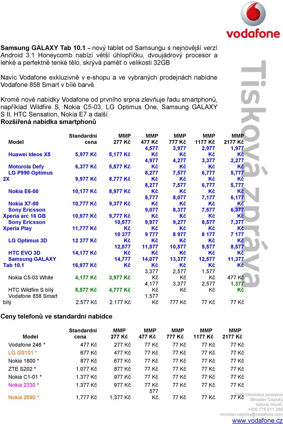 858 Smart v bílé barvě. Kromě nové nabídky Vodafone od prvního srpna zlevňuje řadu smartphonů, například Wildfire S, Nokia C5-03, LG Optimus One, S II, HTC Sensation, Nokia E7 a další.