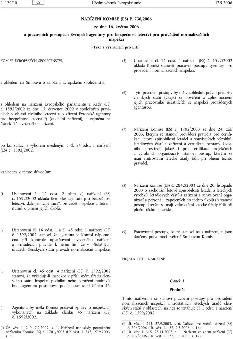 4 nařízení (ES) č. 1592/2002 ukládá Komisi stanovit pracovní postupy agentury pro provádění normalizačních inspekcí.