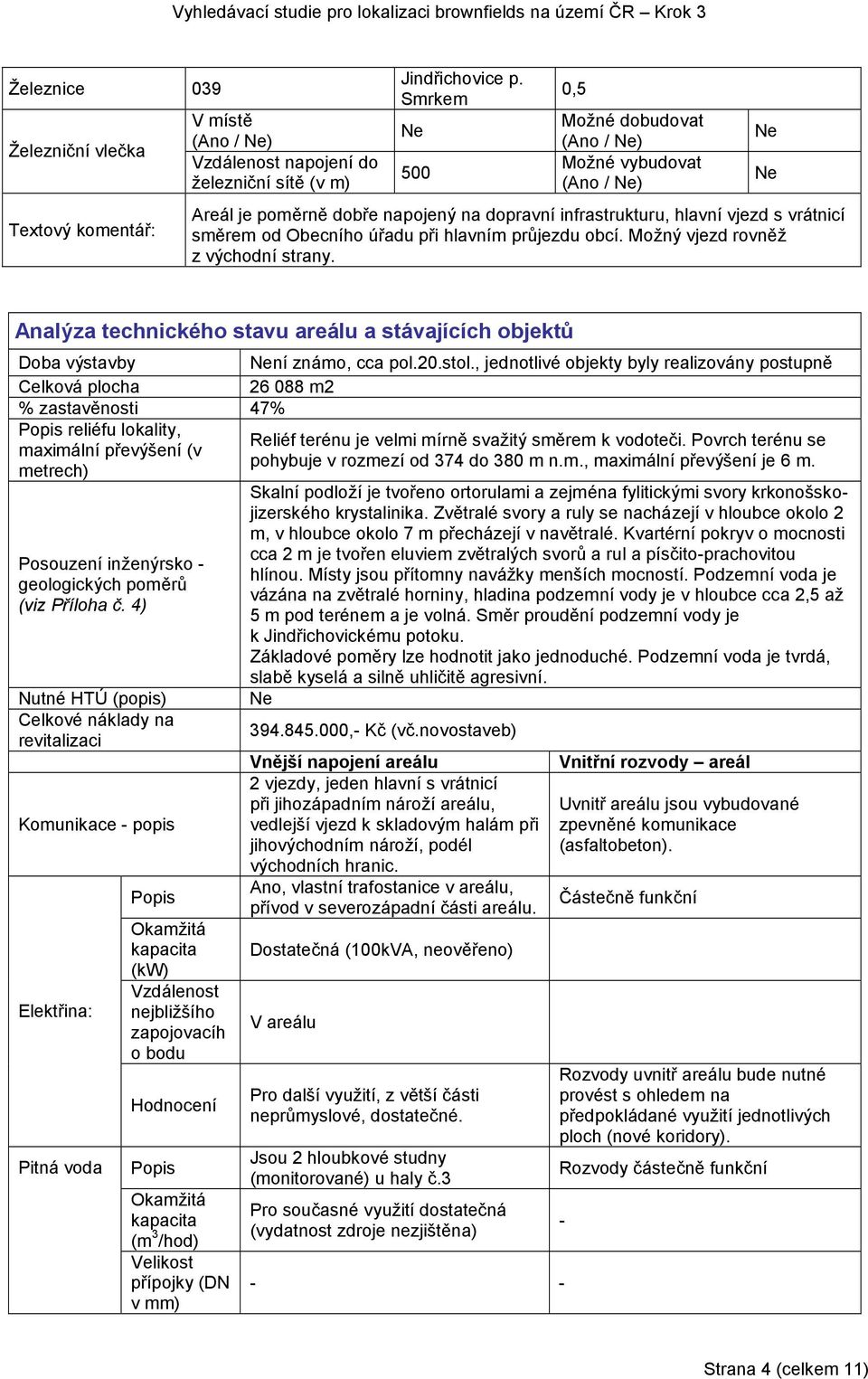 Možný vjezd rovněž z východní strany. Analýza technického stavu areálu a stávajících objektů Doba výstavby ní známo, cca pol.20.stol.