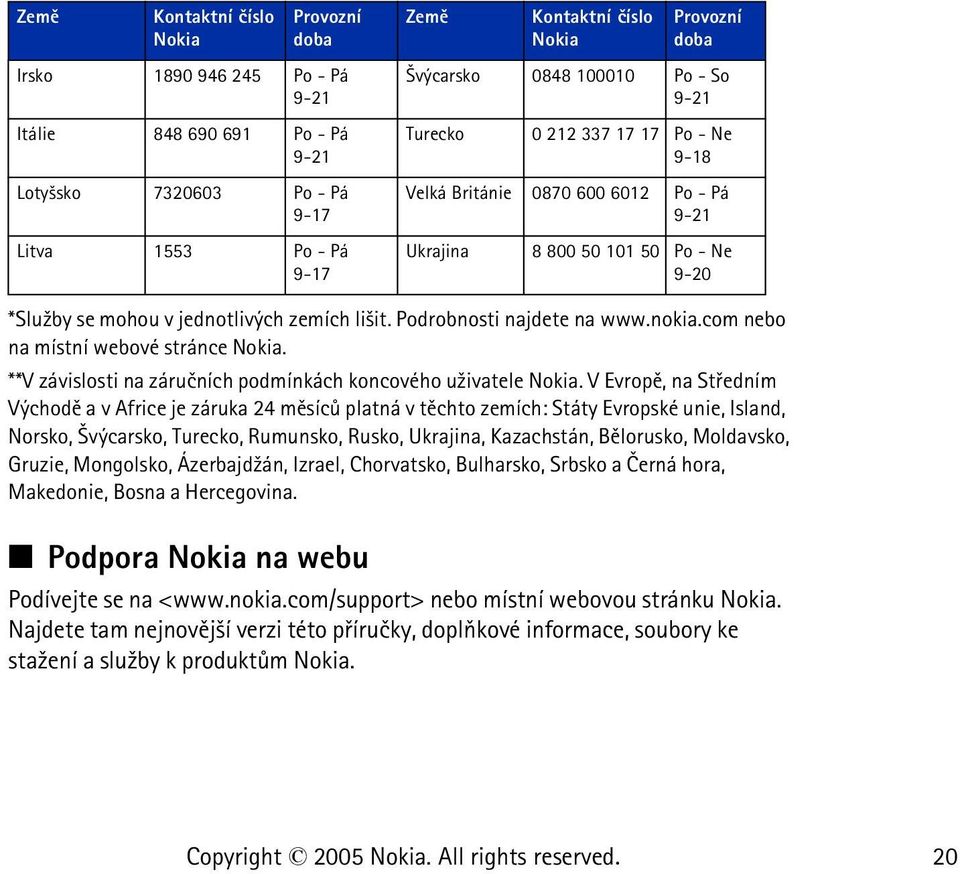 Podrobnosti najdete na www.nokia.com nebo na místní webové stránce Nokia. **V závislosti na záruèních podmínkách koncového u¾ivatele Nokia.