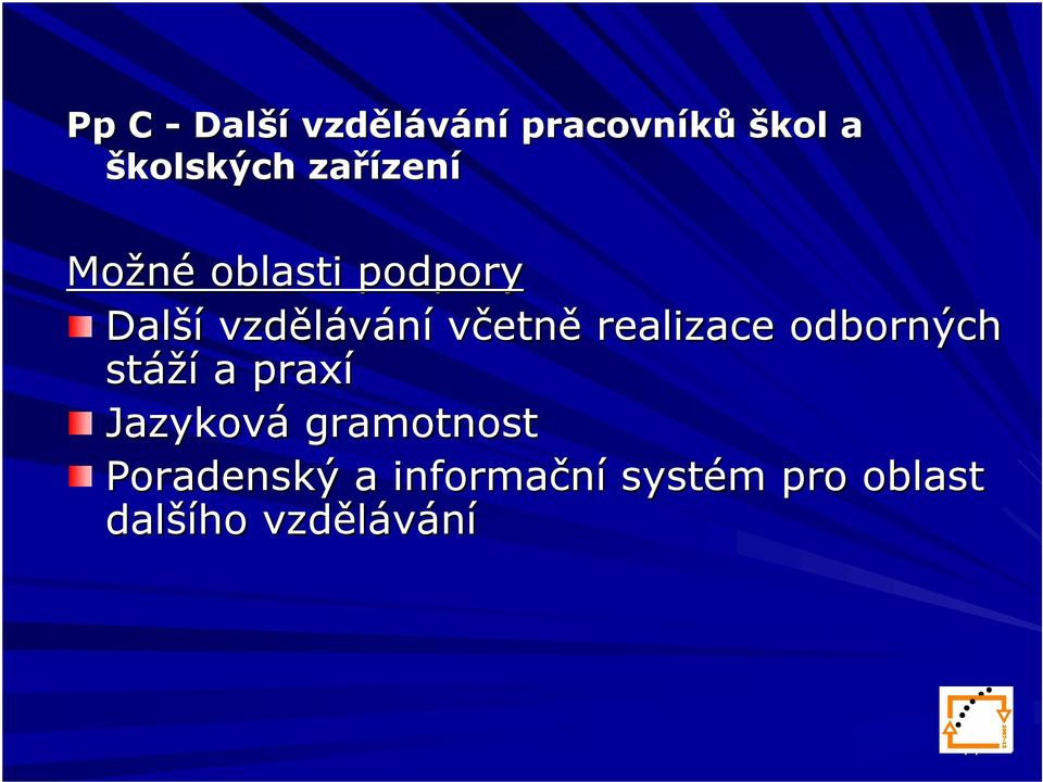 realizace odborných stáží a praxí Jazyková gramotnost