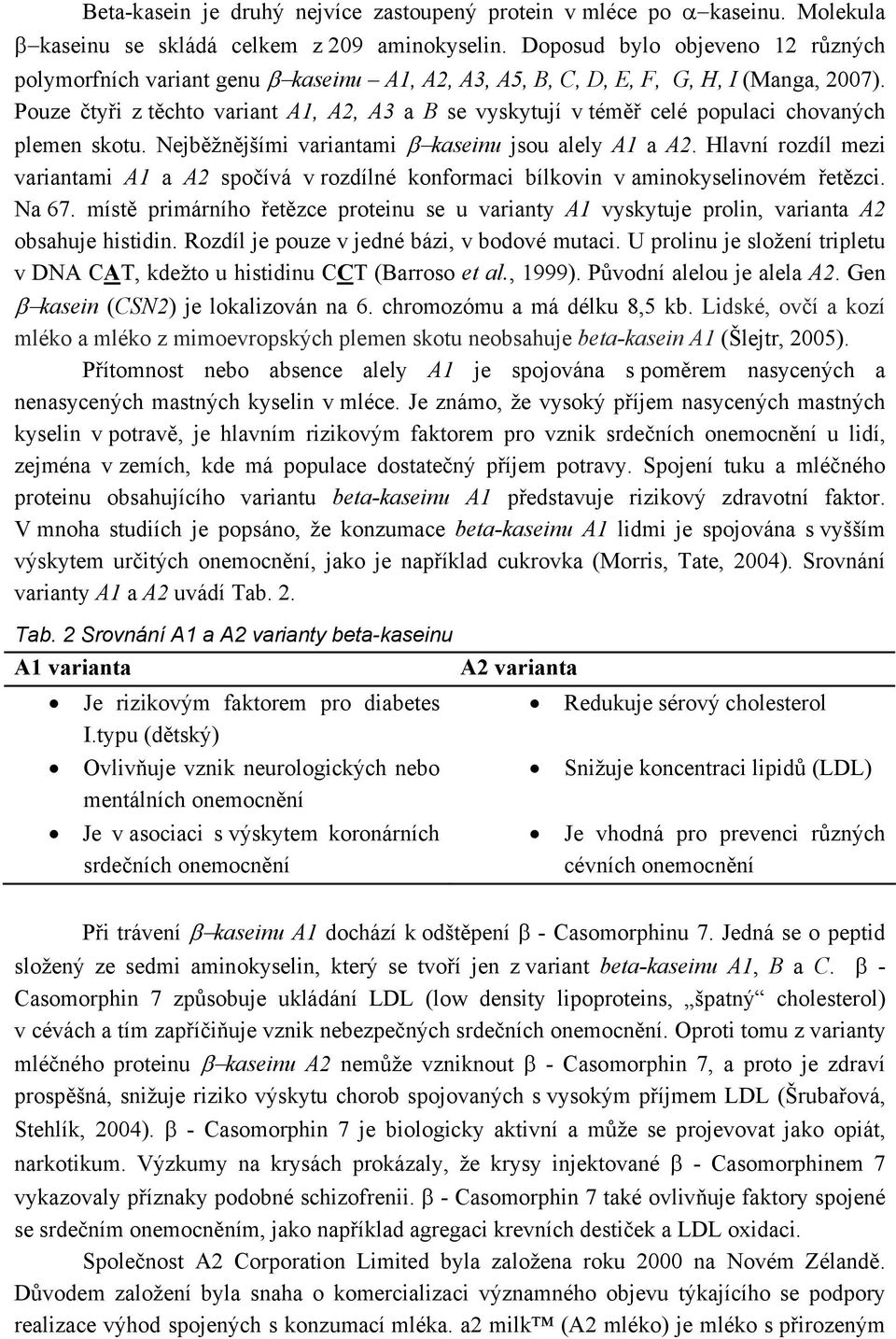 Pouze čtyři z těchto variant A1, A2, A3 a B se vyskytují v téměř celé populaci chovaných plemen skotu. Nejběžnějšími variantami β kaseinu jsou alely A1 a A2.