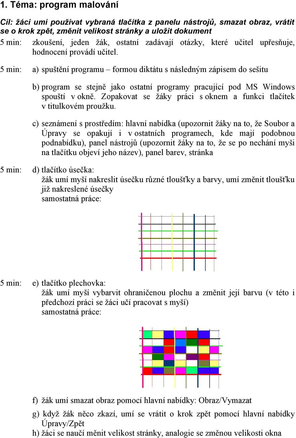 5 min: a) spuštění programu formou diktátu s následným zápisem do sešitu b) program se stejně jako ostatní programy pracující pod MS Windows spouští v okně.