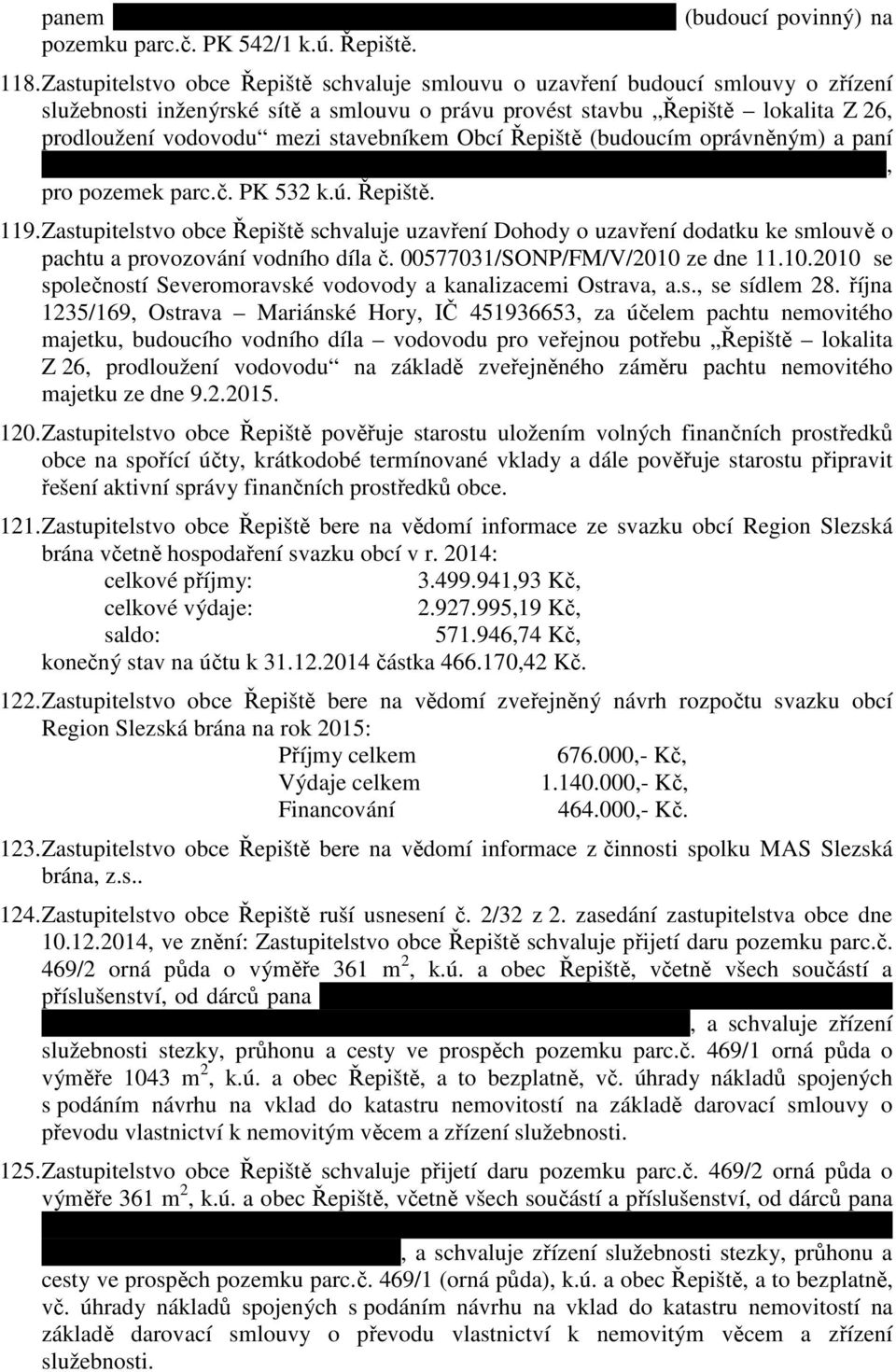 stavebníkem Obcí Řepiště (budoucím oprávněným) a paní Jarmilou Stískalovou, bytem Bedřicha Václavka 12/991, 700 30 Ostrava Bělský Les, pro pozemek parc.č. PK 532 k.ú. Řepiště. 119.