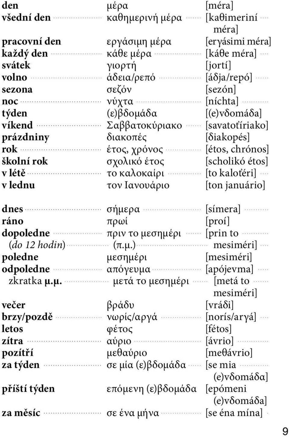 .. [étos, chrónos]. školní rok σχολικό έτος [scholikó étos] v létě... το καλοκαίρι... [to kaloťéri]... v lednu τον Ιανουάριο [ton januário] dnes σήμερα [símera].