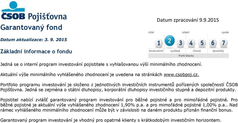 Portfolio programu investování je složeno z jednotlivých investičních instrumentů pořízených společností ČSOB Pojišťovna.