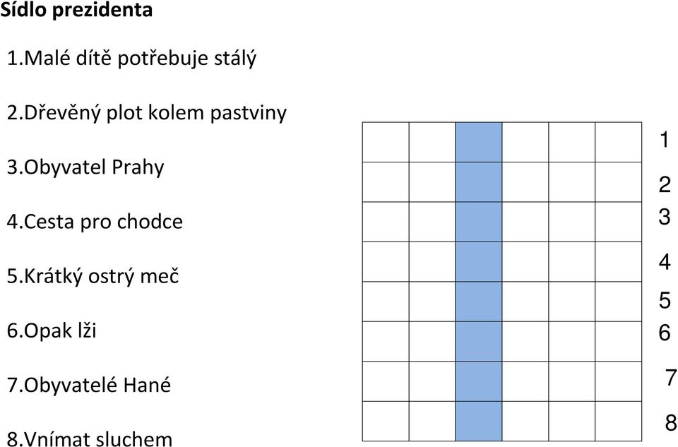 Cesta pro chodce 5.Krátký ostrý meč 6.