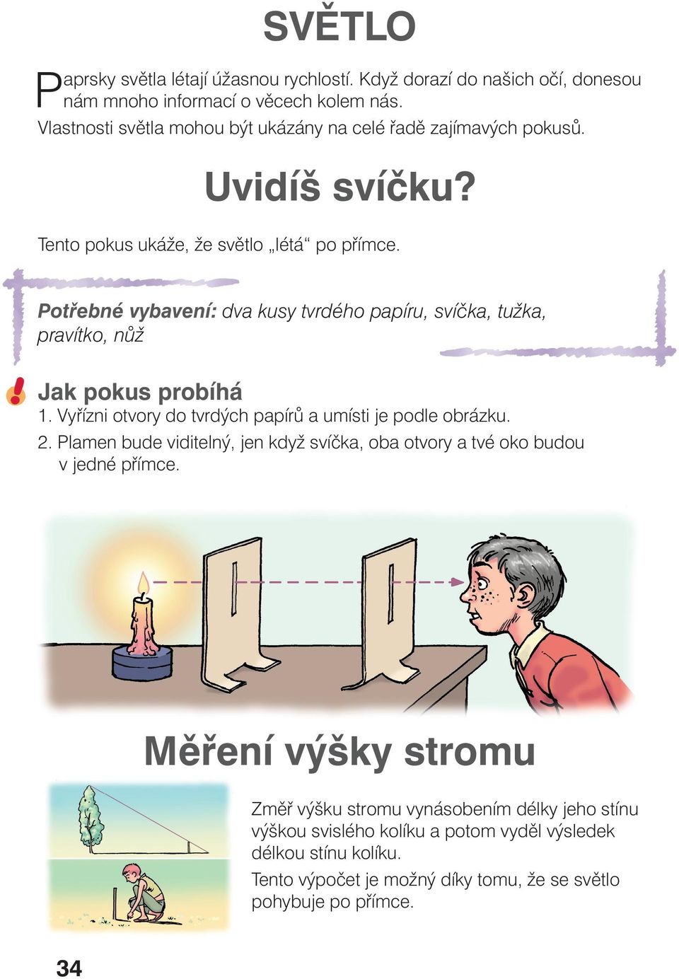 Potřebné vybavení: dva kusy tvrdého papíru, svíčka, tužka, pravítko, nůž 1. Vyřízni otvory do tvrdých papírů a umísti je podle obrázku. 2.