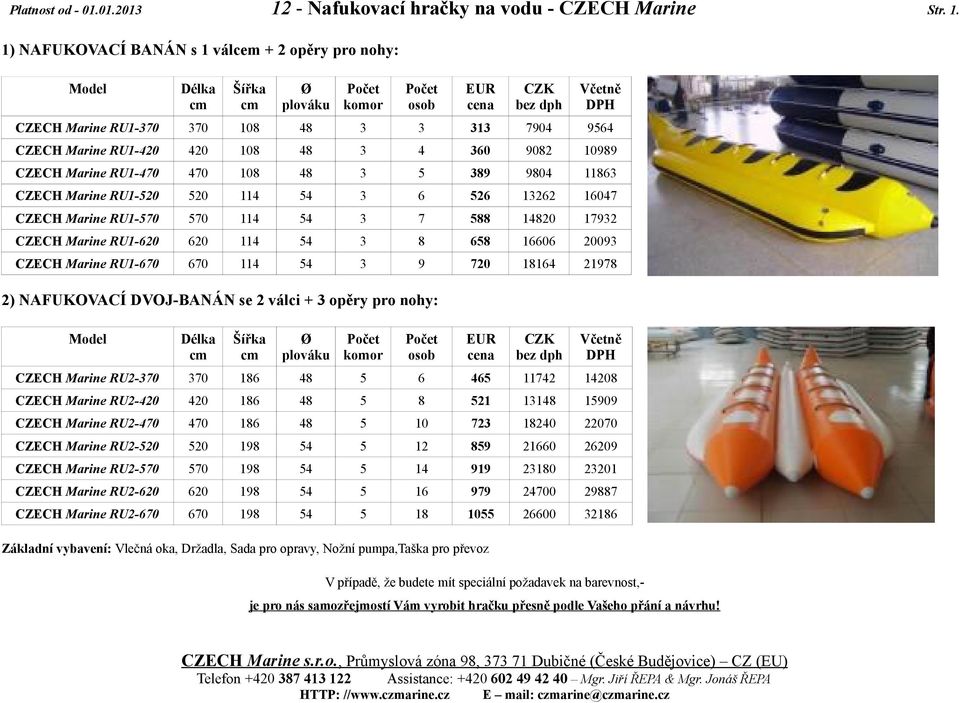 1) NAFUKOVACÍ BANÁN s 1 válcem + 2 opěry pro nohy: bez CZECH Marine RU1-370 370 108 48 3 3 313 7904 9564 CZECH Marine RU1-420 420 108 48 3 4 360 9082 10989 CZECH Marine RU1-470 470 108 48 3 5 389