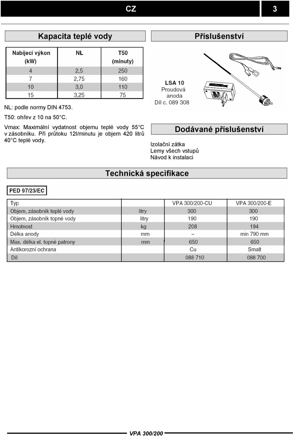 Vmax: Maximální vydatnost objemu teplé vody 55 C v zásobníku.