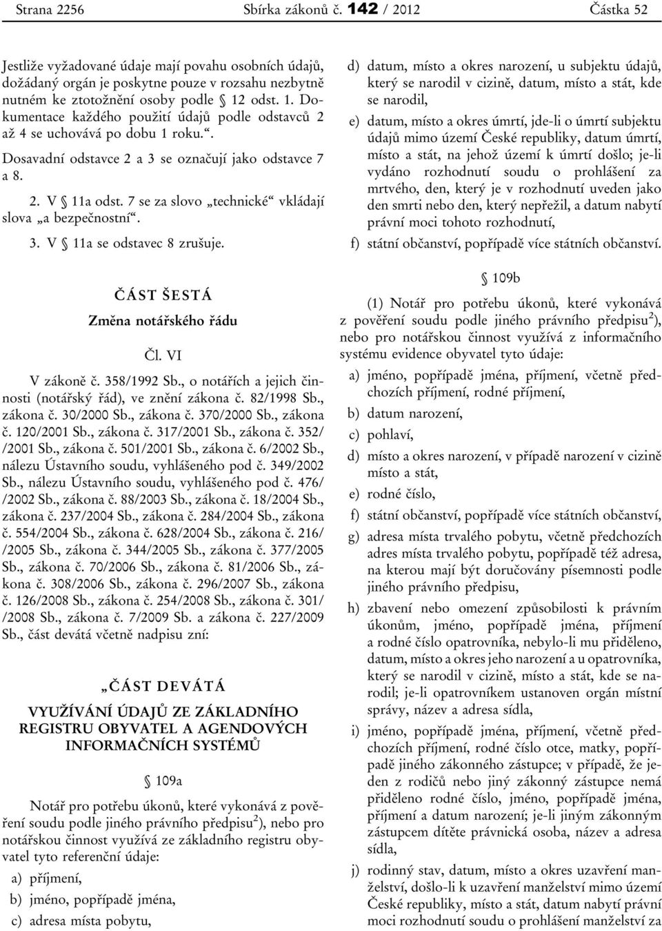 VI V zákoně č. 358/1992 Sb., o notářích a jejich činnosti (notářský řád), ve znění zákona č. 82/1998 Sb., zákona č. 30/2000 Sb., zákona č. 370/2000 Sb., zákona č. 120/2001 Sb., zákona č. 317/2001 Sb.