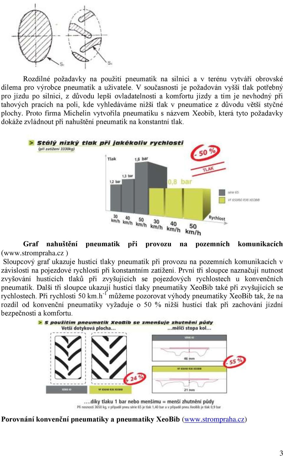 pneumatice z důvodu větší styčné plochy. Proto firma Michelin vytvořila pneumatiku s názvem Xeobib, která tyto požadavky dokáže zvládnout při nahuštění pneumatik na konstantní tlak.