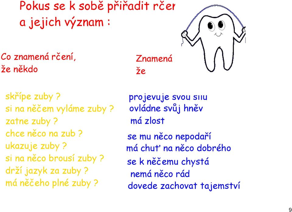 drží jazyk za zuby? má něčeho plné zuby?