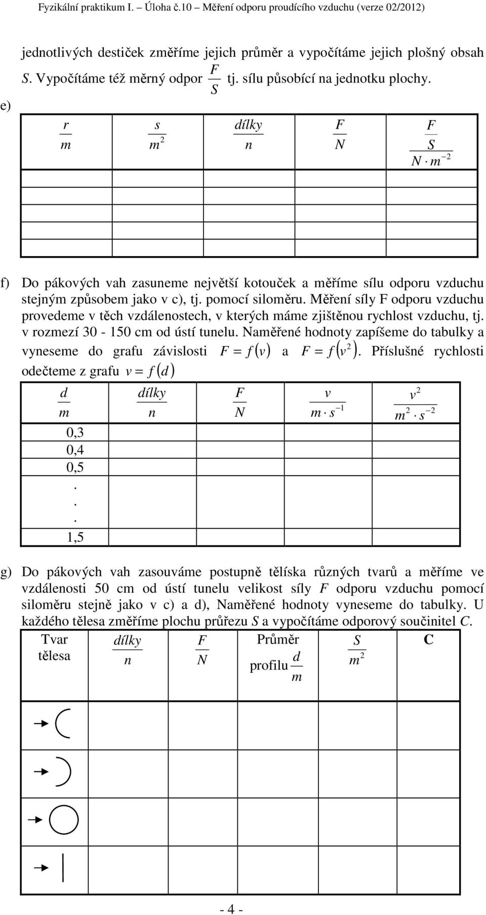 útí tuelu aěřeé hooty zapíšee o tabulky a yeee o grafu záiloti = f ( ) a = f ( ) Přílušé rychloti = f oečtee z grafu ( ) 0,3 0,4 0,5 1,5 1 g) Do pákoých ah zaouáe potupě tělíka růzých tarů a ěříe e