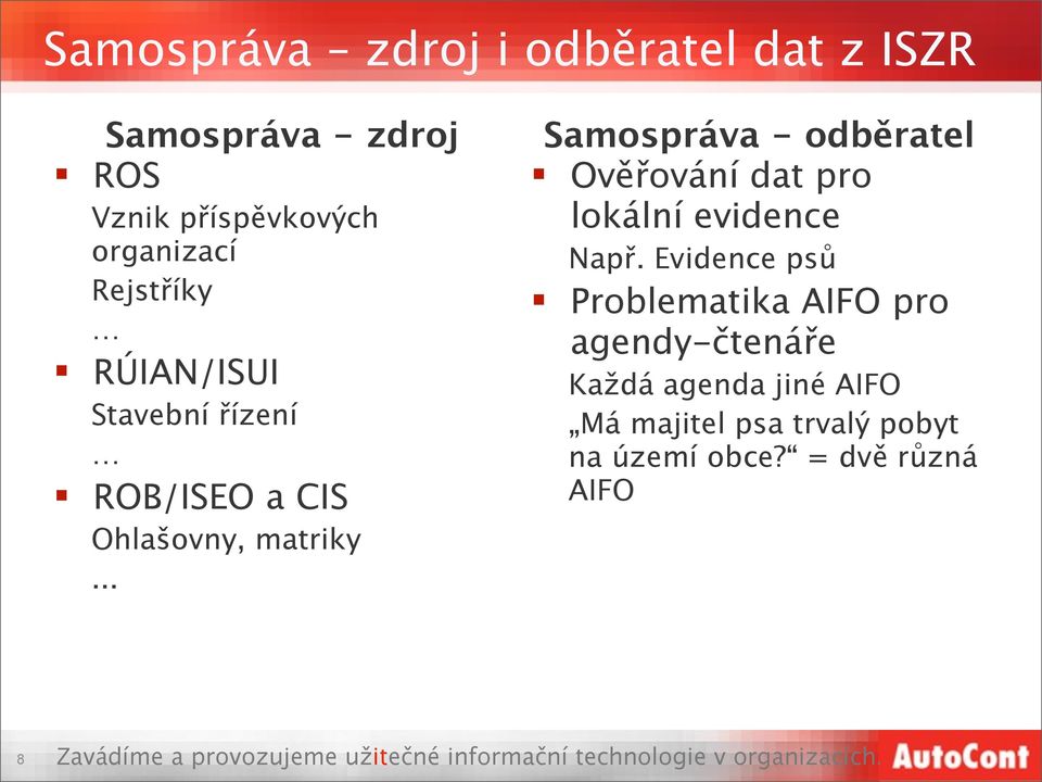 .. Samospráva - odběratel Ověřování dat pro lokální evidence Např.