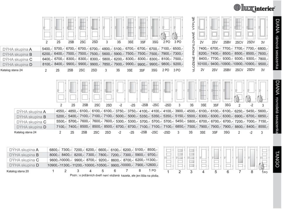 7700,- 8500,- 7700,- 8500,- 7400,- 8200,- 2 2S 2SB 2SC 2SD 3 3S 3SE 3SF 3SG 2 PO 3 PO 2V 2SV 2SBV 2SCV 2SDV 3V 7600,- DIANA rámová sesazenka Katalog stana 24 2 2S 2SB 2SC 2SD -2-2S -2SB -2SC -2SD 3