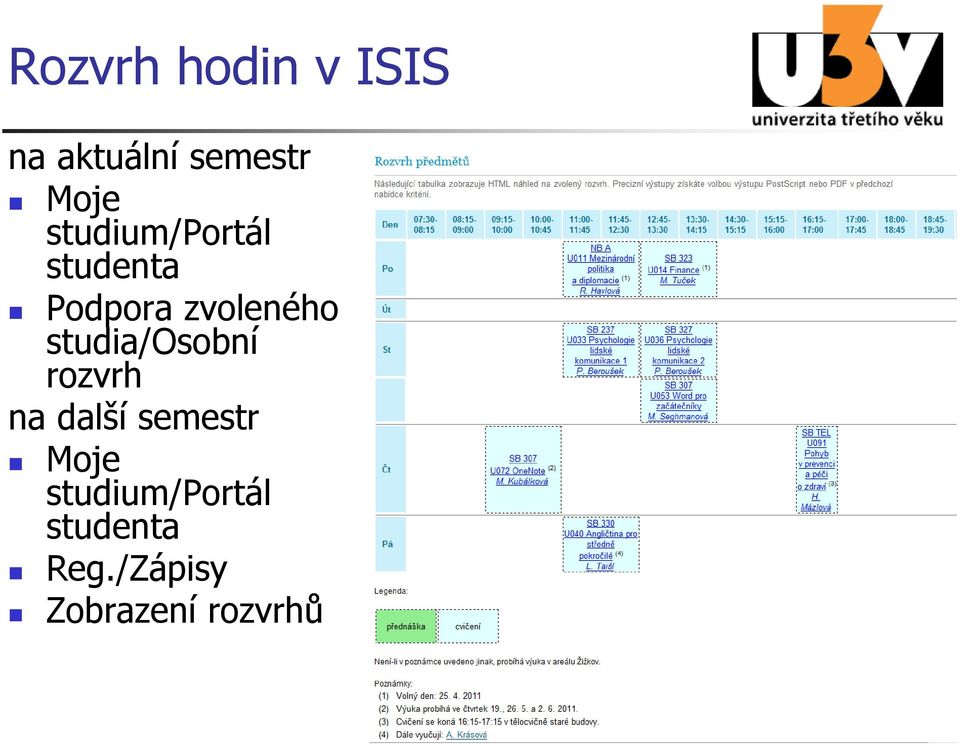 studia/osobní rozvrh na další semestr Moje