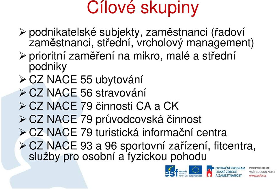 56 stravování CZ NACE 79 činnosti CA a CK CZ NACE 79 průvodcovská činnost CZ NACE 79