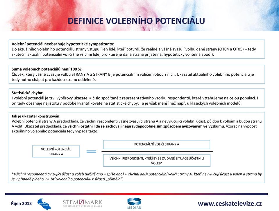 Ukazatel aktuálního volebního potenciálu je tedy nutno chápat pro každou stranu odděleně. Statistická chyba: I volební potenciál je tzv.