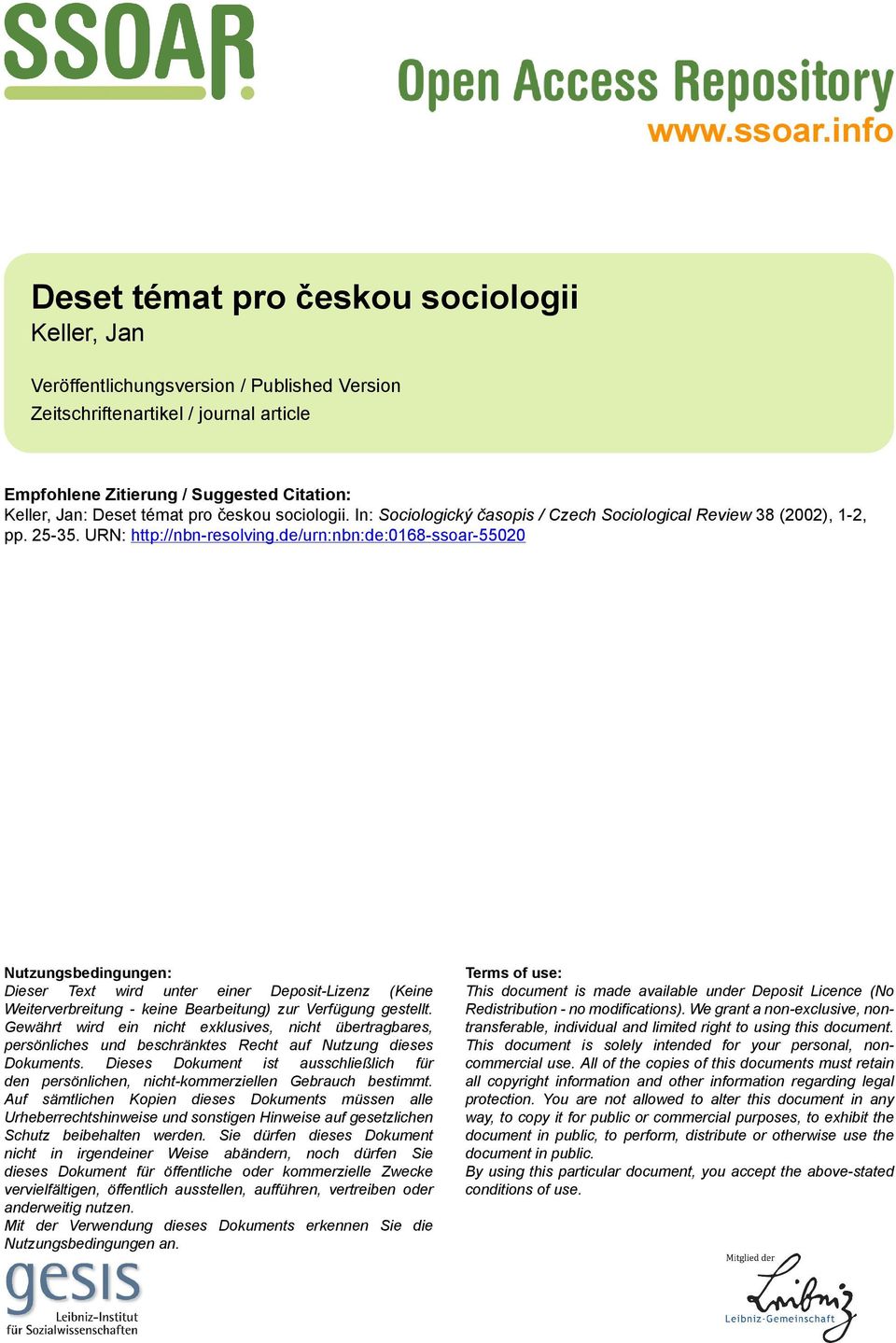 témat pro českou sociologii. In: Sociologický časopis / Czech Sociological Review 38 (2002), 1-2, pp. 25-35. URN: http://nbn-resolving.