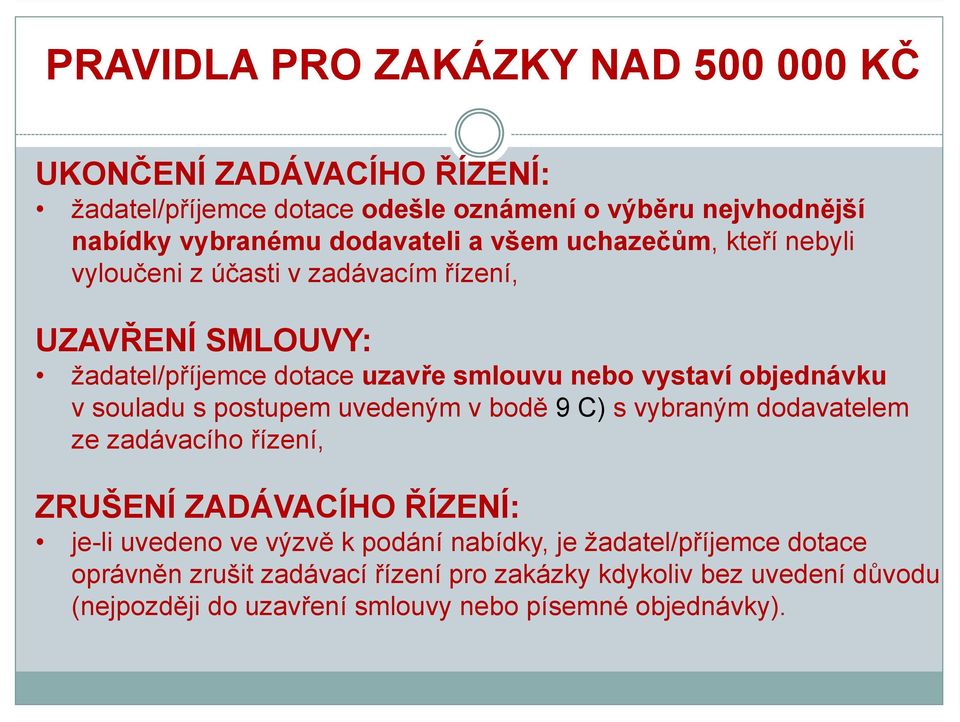 souladu s postupem uvedeným v bodě 9 C) s vybraným dodavatelem ze zadávacího řízení, ZRUŠENÍ ZADÁVACÍHO ŘÍZENÍ: je-li uvedeno ve výzvě k podání nabídky,