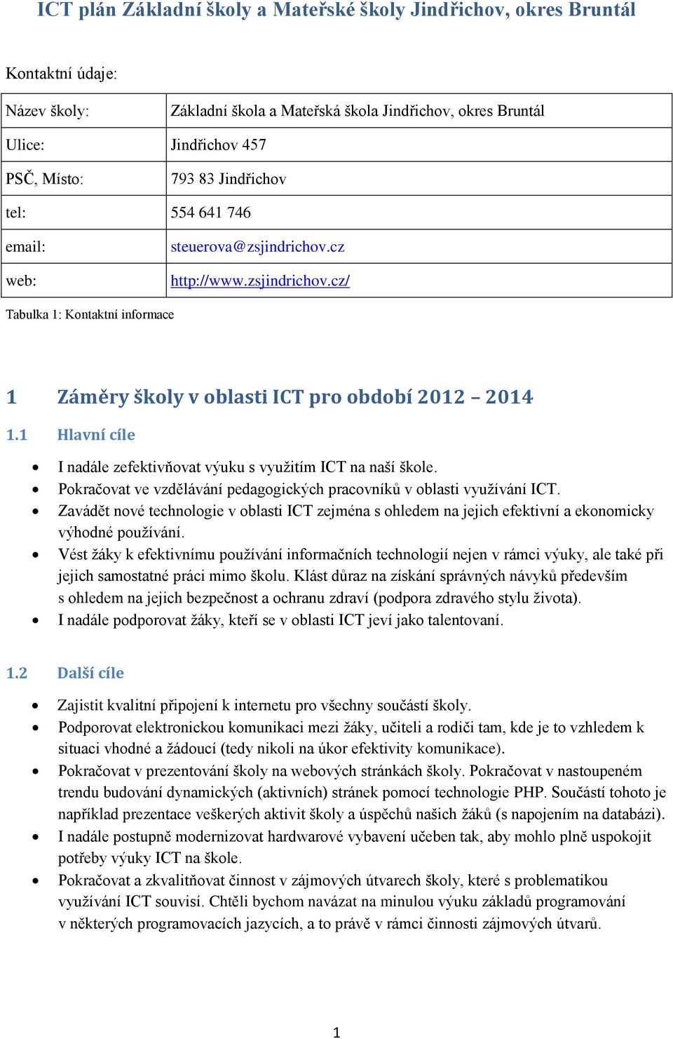 1 Hlavní cíle I nadále zefektivňvat výuku s využitím ICT na naší škle. Pkračvat ve vzdělávání pedaggických pracvníků v blasti využívání ICT.