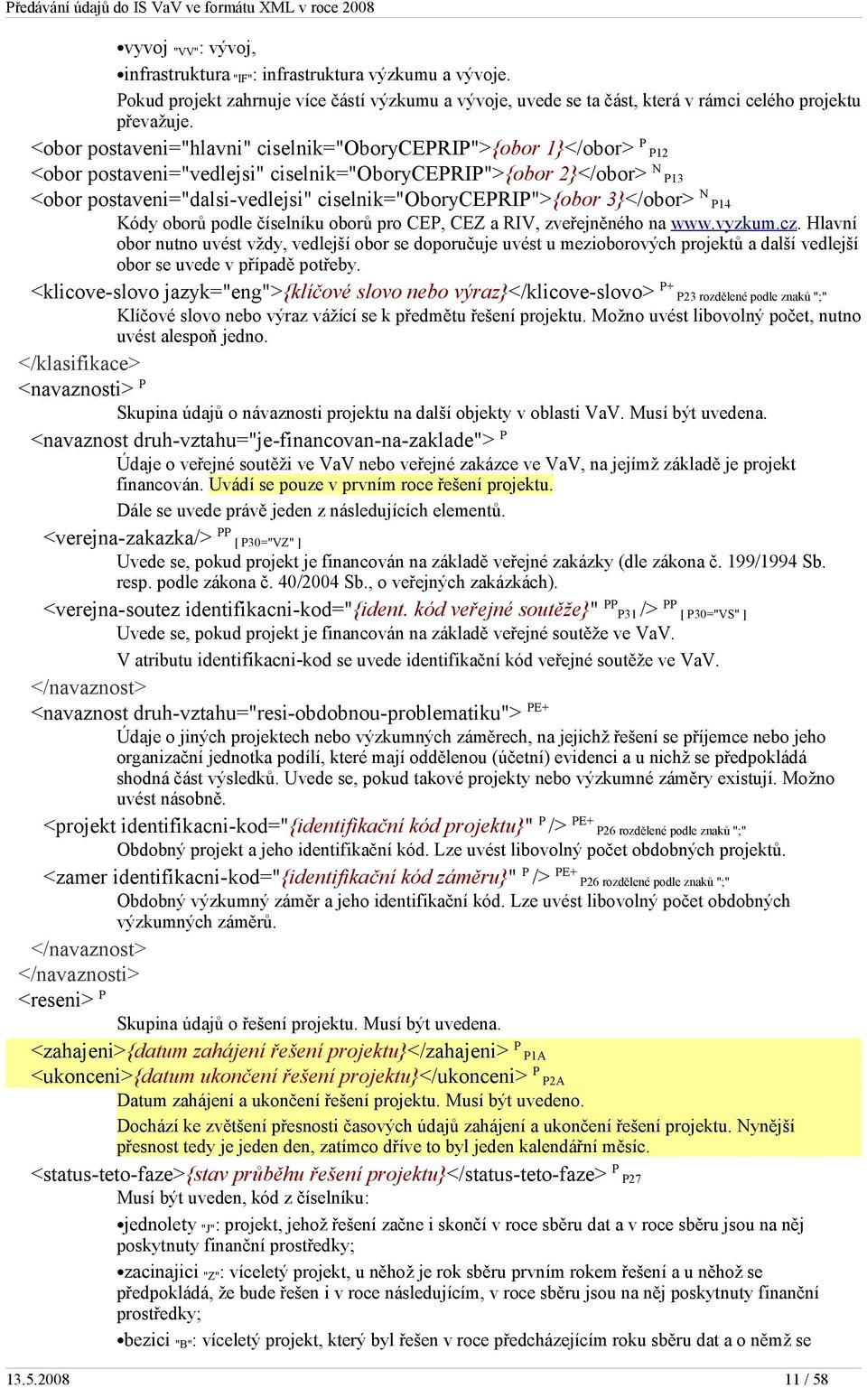 ciselnik="oboryceprip">{obor 3}</obor> N P14 Kódy oborů podle číselníku oborů pro CEP, CEZ a RIV, zveřejněného na www.vyzkum.cz.
