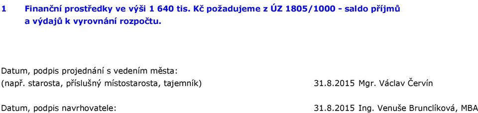 Datum, podpis projednání s vedením města: (např.