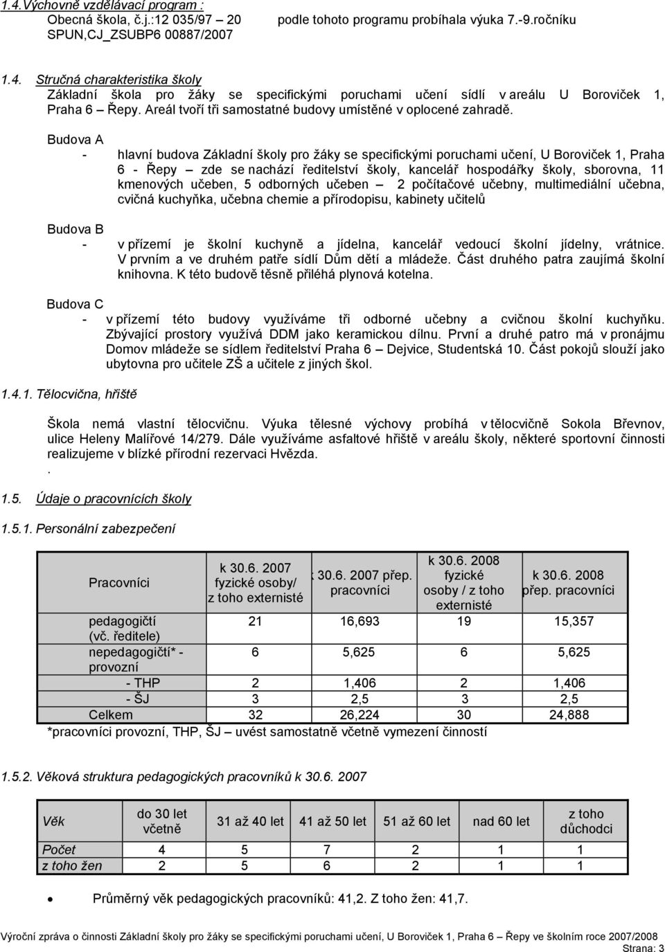 Budova A - hlavní budova Základní školy pro žáky se specifickými poruchami učení, U Boroviček, Praha 6 - Řepy zde se nachází ředitelství školy, kancelář hospodářky školy, sborovna, kmenových učeben,