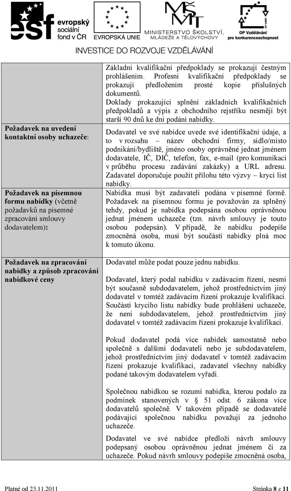 Doklady prokazující splnění základních kvalifikačních předpokladů a výpis z obchodního rejstříku nesmějí být starší 90 dnů ke dni podání nabídky.