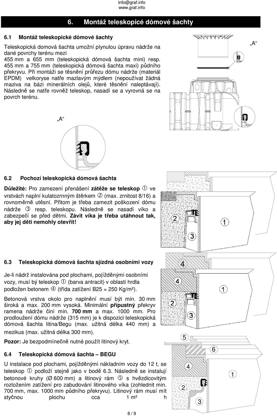 455 mm a 755 mm (teleskopická dómová šachta maxi) půdního překryvu.