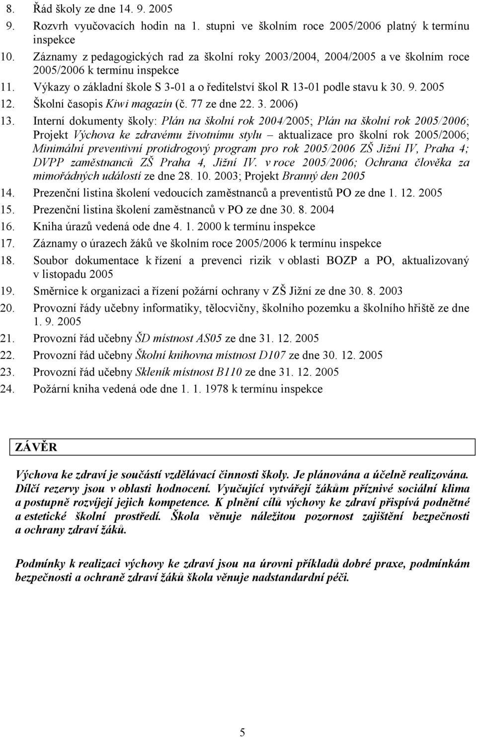 2005 12. Školní časopis Kiwi magazín (č. 77 ze dne 22. 3. 2006) 13.