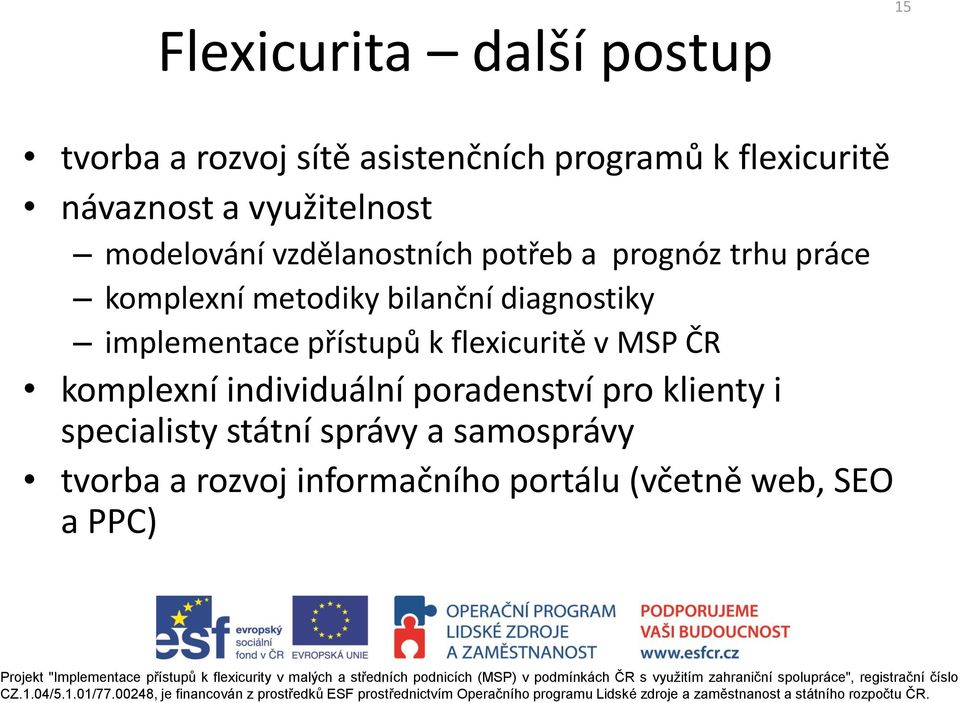 diagnostiky implementace přístupů k flexicuritě v MSP ČR komplexní individuální poradenství pro