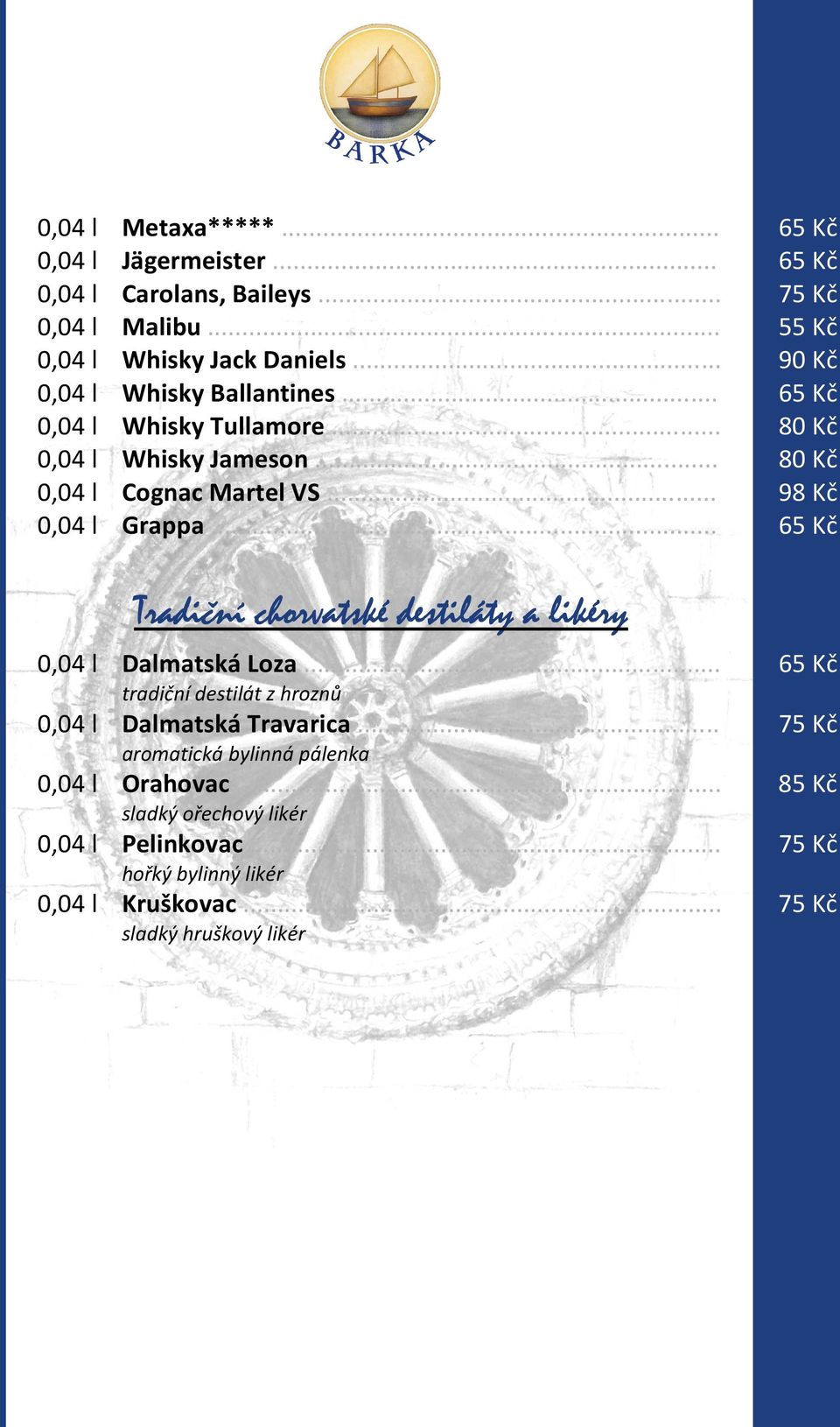 .. 98 Kč 0,04 l Grappa... 65 Kč Tradiční chorvatské destiláty a likéry 0,04 l Dalmatská Loza.